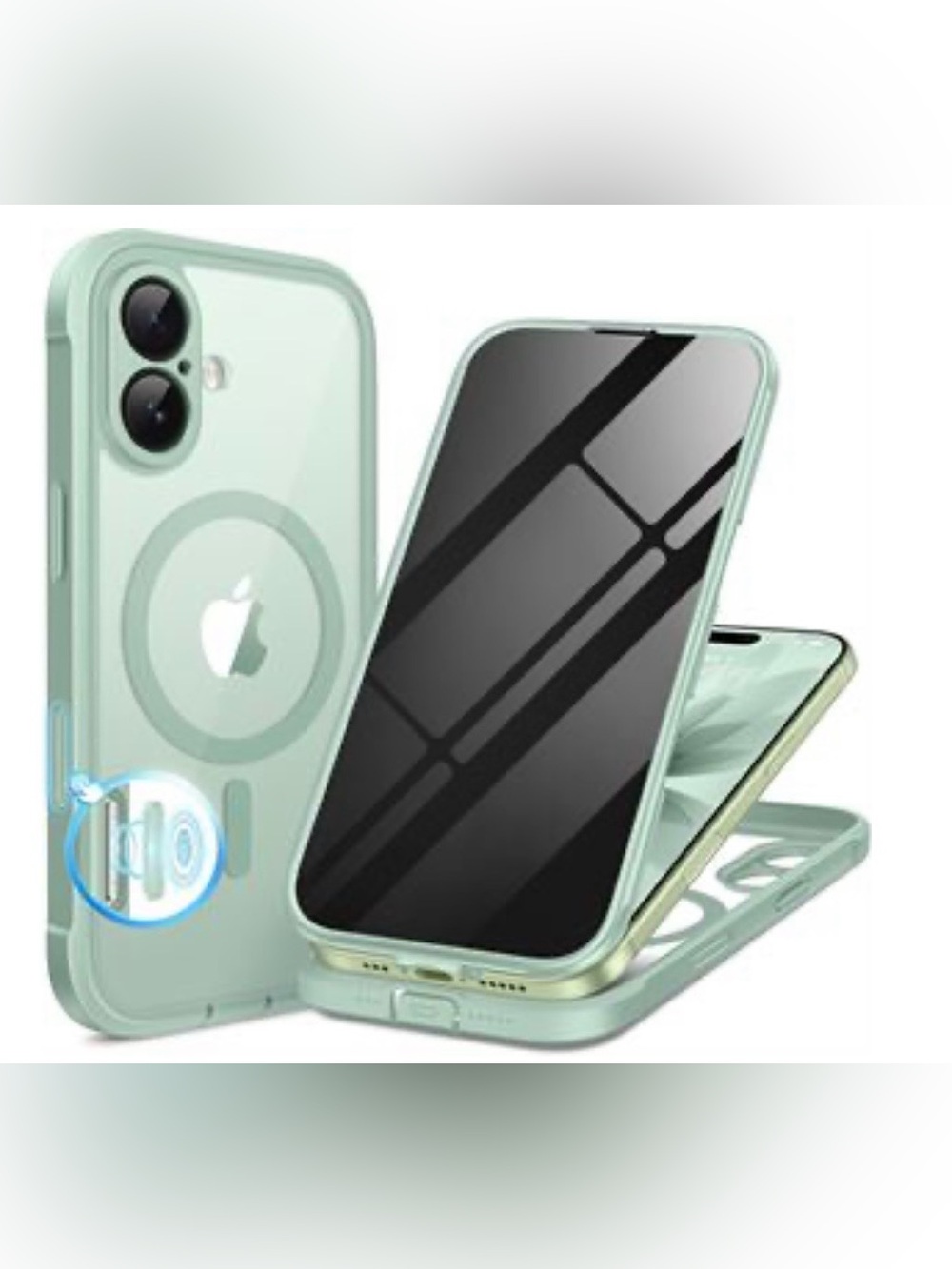 iPhone 17 mint green case with a built-in privacy screen